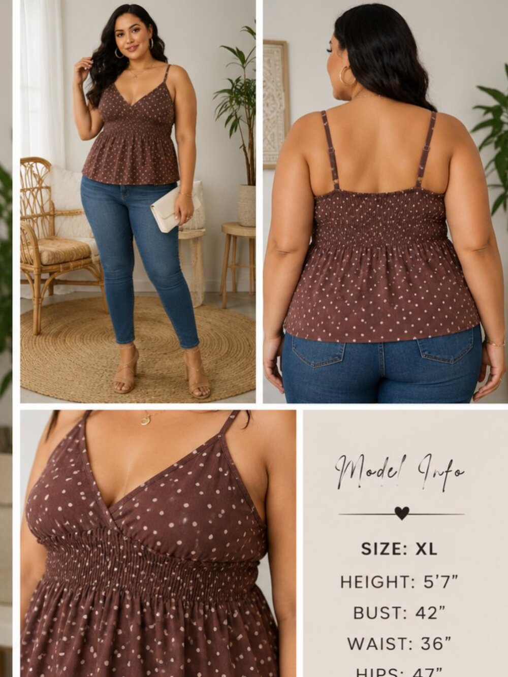 Urban Heritage XL Brown Polka Dot Cami